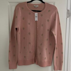 LOFT Blush Cardigan with Gold Polka Dots